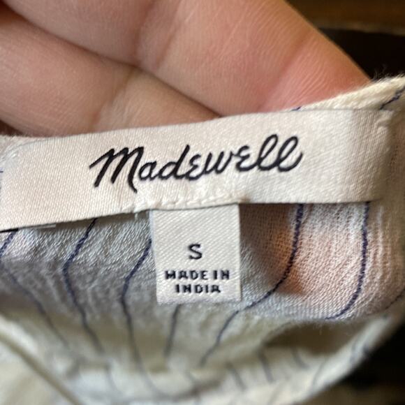 Madewell Tiered Top in Haysboro Stripe White Blue Cotton Size Small - Picture 7 of 8